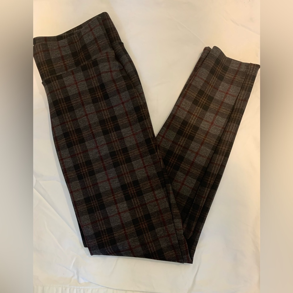 Women’s Memoi Plaid Ankle Pants in Charcoal Gray and Brown Size XS/S